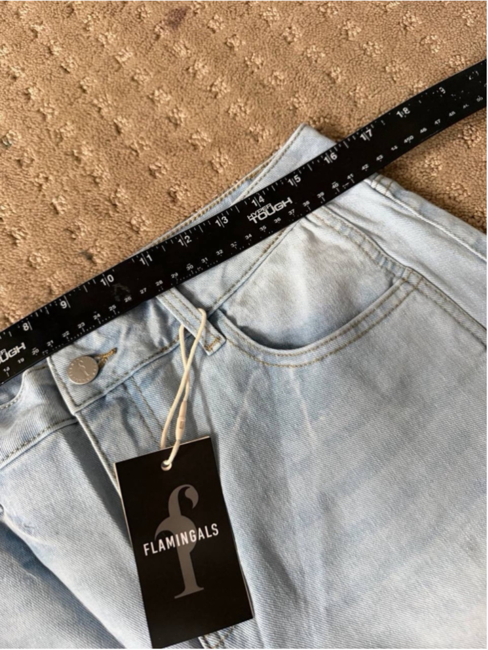 Flamingals Mid Rise Straight Leg Jeans Wash Seam Front Roll Pants XL - Picture 5 of 7
